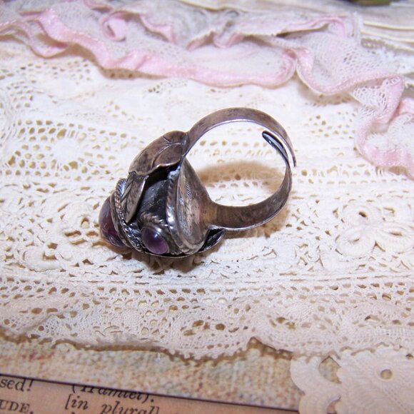Made in Mexico Mexican Sterling Silver Amethyst Poison Ring - Adjustable 6 - Picture 9 of 9